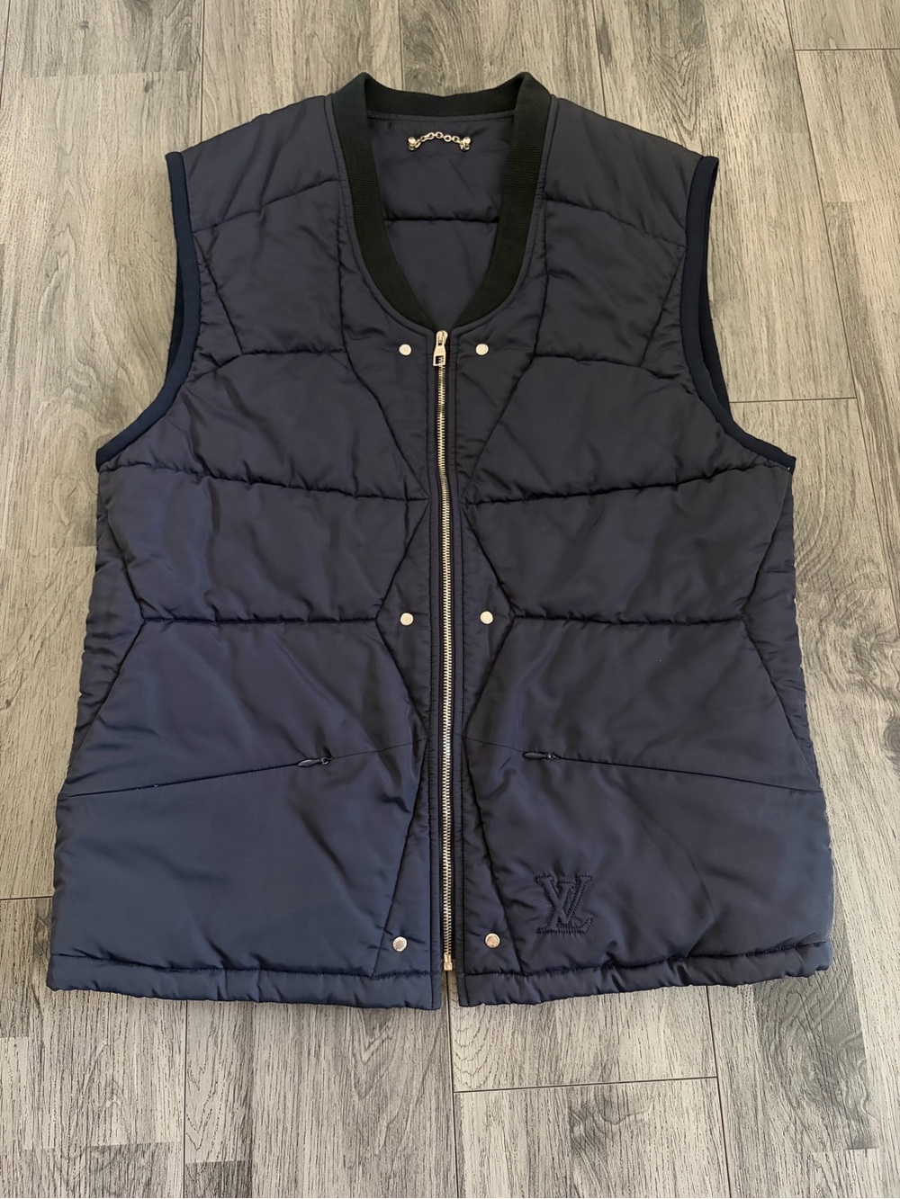 Louis Vuitton Navy Quilted Puffer Vest Sz 52